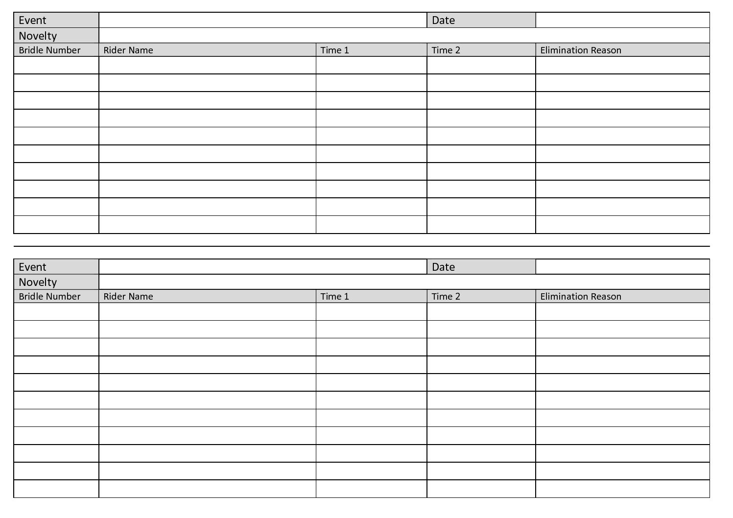 Novelties Score Sheet | Pony Club Western Australia