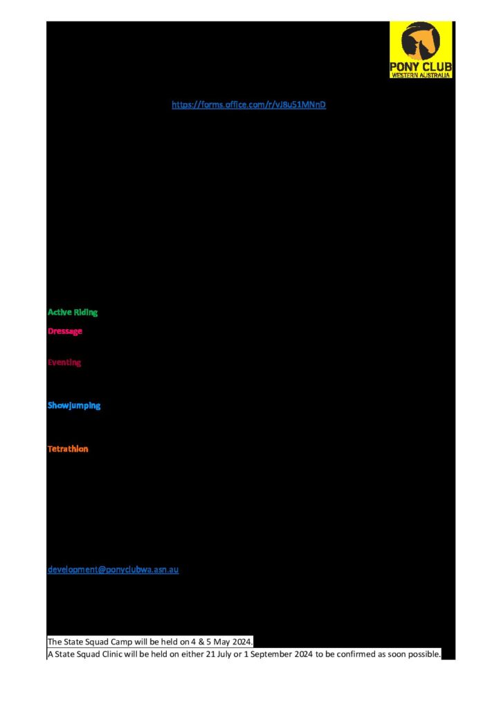 Pony Club WA High Performance Squad Process 2024 Pony Club Western